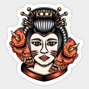 Japanese geisha with hannya mask Sticker